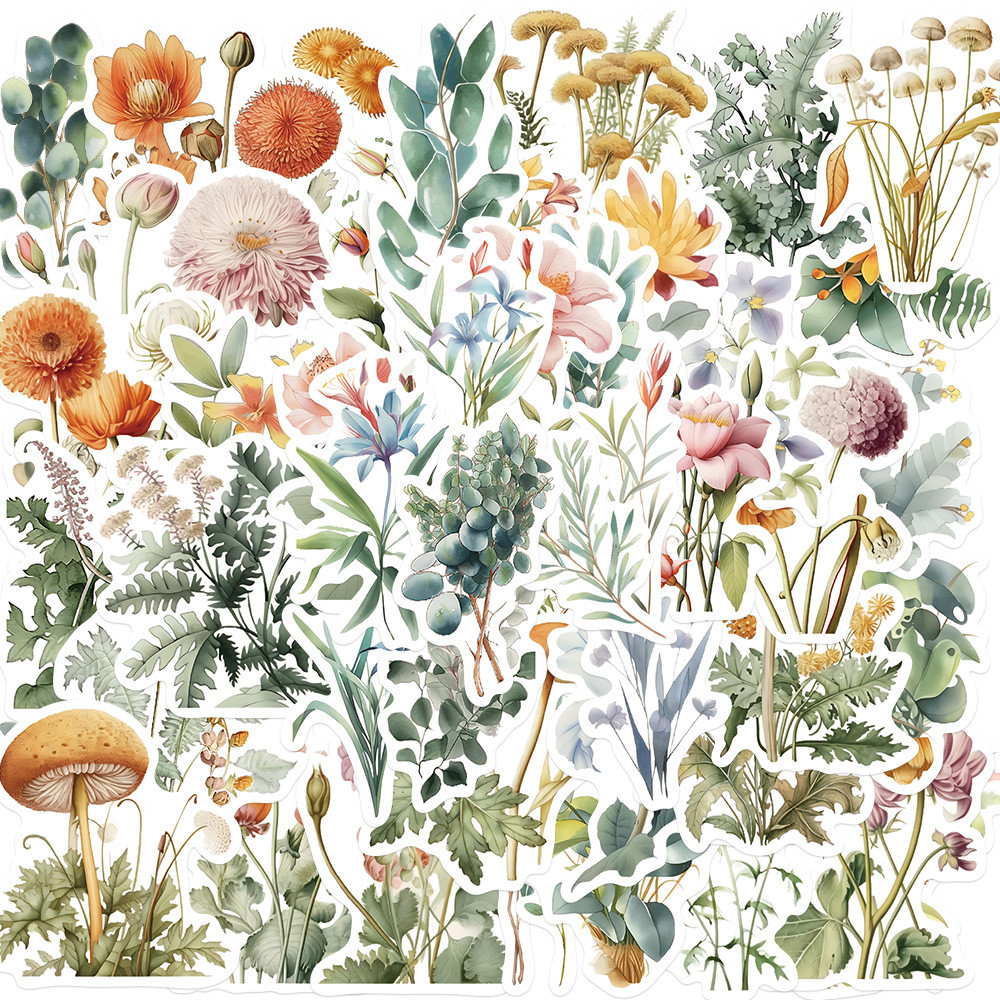 

50PCS Fresh Plant Flower/Datura Stickers for Mobile Computers, Water Cups, Decorative Stickers for Laptops Waterproof Stickers