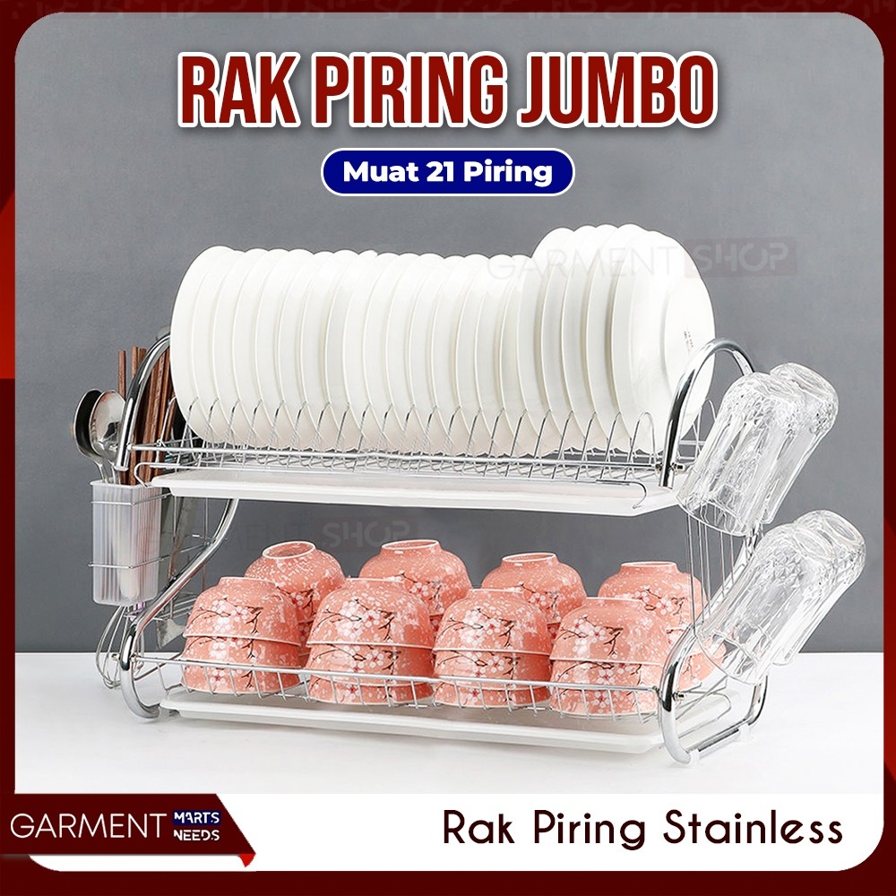 Rak Piring Stainless 2 Susun Anti Karat Peralatan Dapur Besar Murah Premium Jumbo