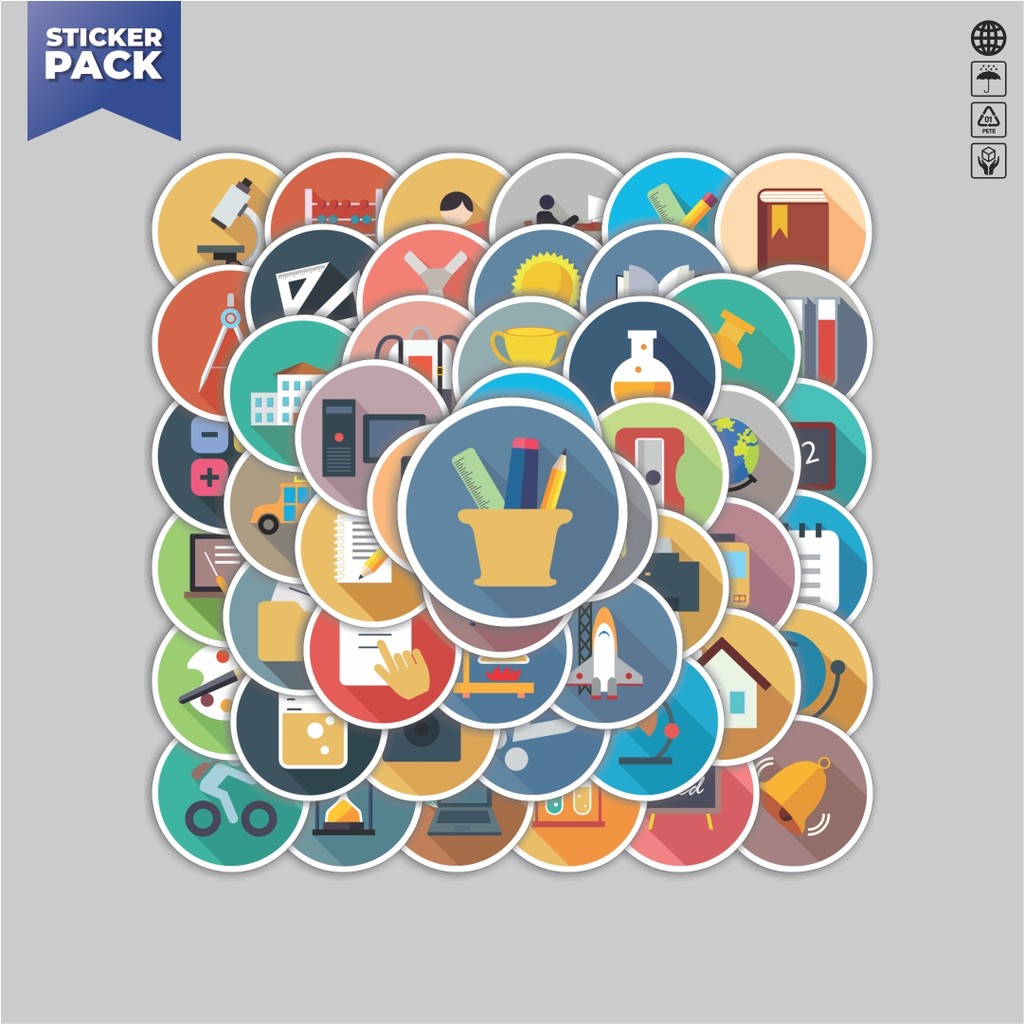 

[100PCS]Stiker Pack Stiker Ikon Datar Edukasi Aesthetic Vinyl Anti Air Dekorasi Sticker Laptop Buku Journal Koper Helm Casing HP Gitar Helm Skateboard