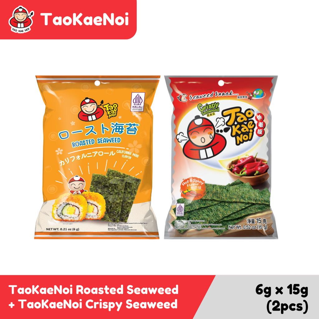 

[VALUE PACK] Tao Kae Noi Roasted Seaweed California Maki + Tao Kae Noi Crispy Seaweed Hot & Spicy Flavour 15 Gr
