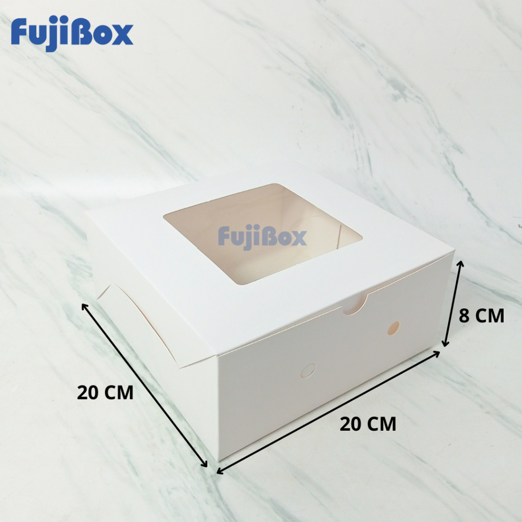 

(10 Pcs) Fuji Box Dus Kotak Kue Ivory 20 cm x 20 cm x 8 cm Putih Polos Ivory Premium Jendela