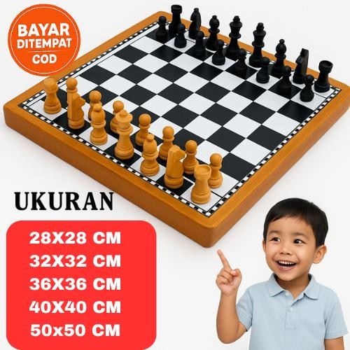 Mainan Catur Kayu Jumbo XL Papan Kayu + Pion Kayu Chess Board Games Edukasi Anak Dewasa