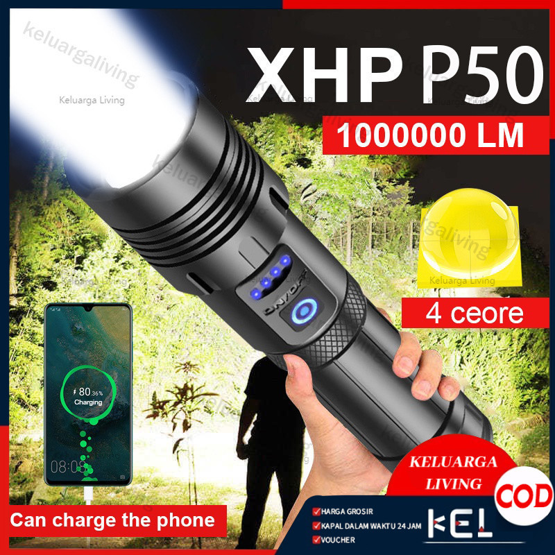 Paket lengkap Senter LED Tactical 200000 Lumens Xhp 50 - Kualitas Cahaya Super Terang/Senter LED Sup