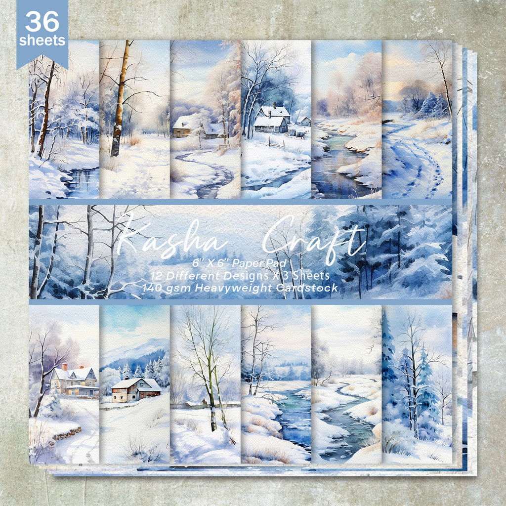 

36 Sheets 6inch (Christmas Blue Snow Scene) Clipping Thin Paper For Bullet Diary, Junk Magazine, Greeting Card Background