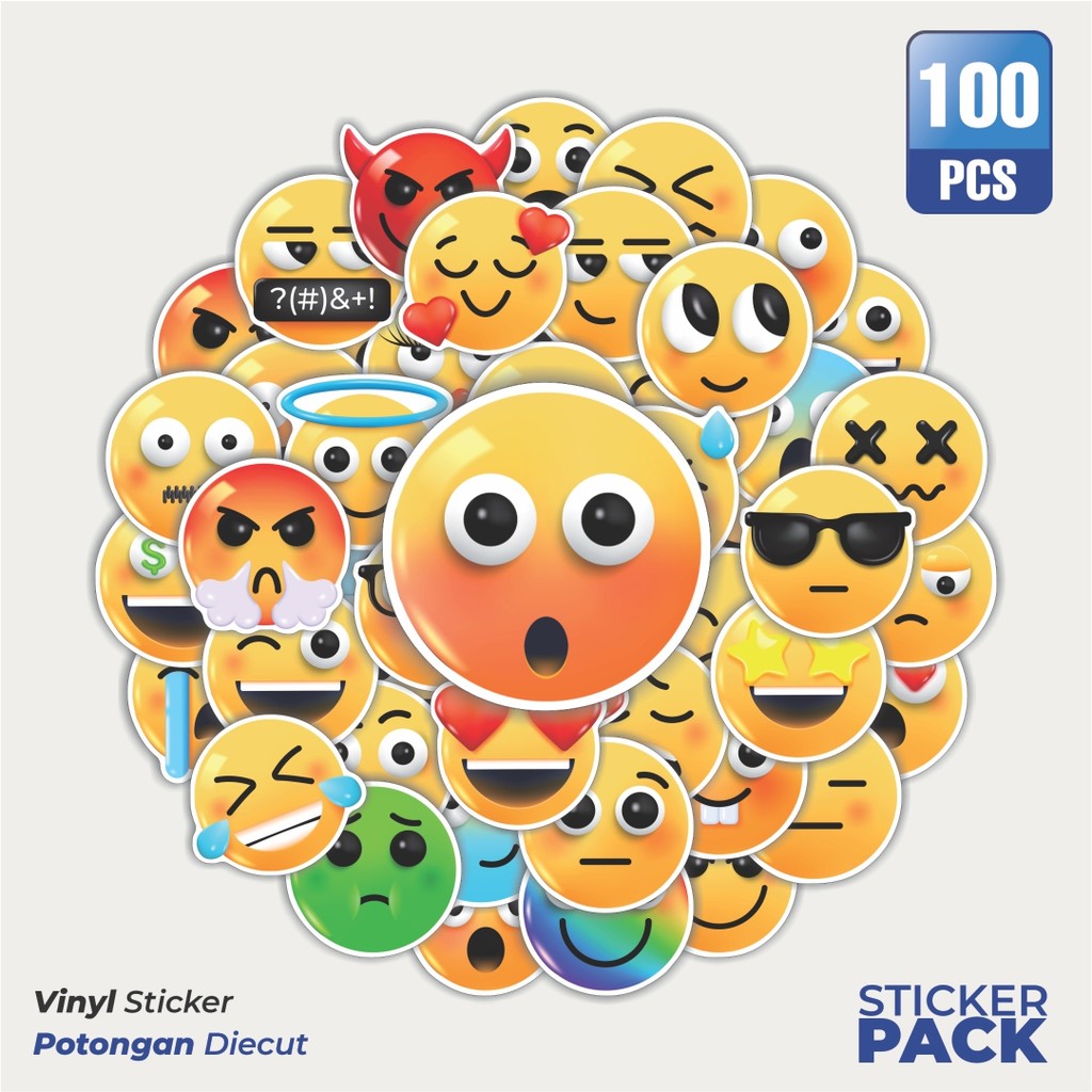 

Super Hemat! 100 PCS Stiker 3D Emoji Cute Waterproof Aesthetic- Untuk Laptop, Motor, dan Helm - Paper Stationery Pack