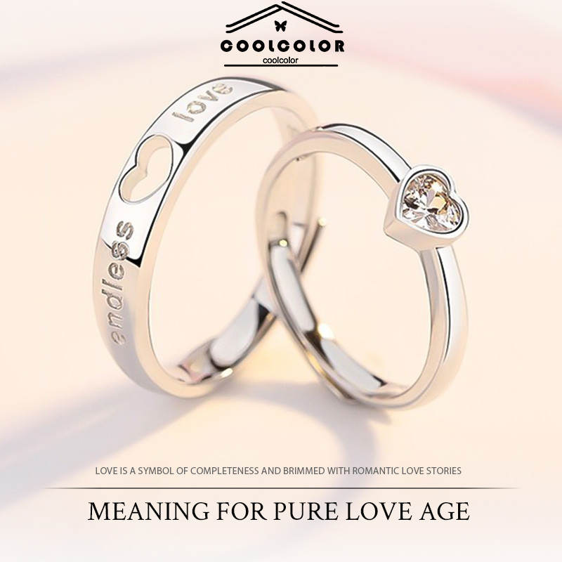 COD Cincin Pasangan Hati yang Serasi  untuk Pria dan Wanita  Cincin Berlian Cinta Berongga-Cl