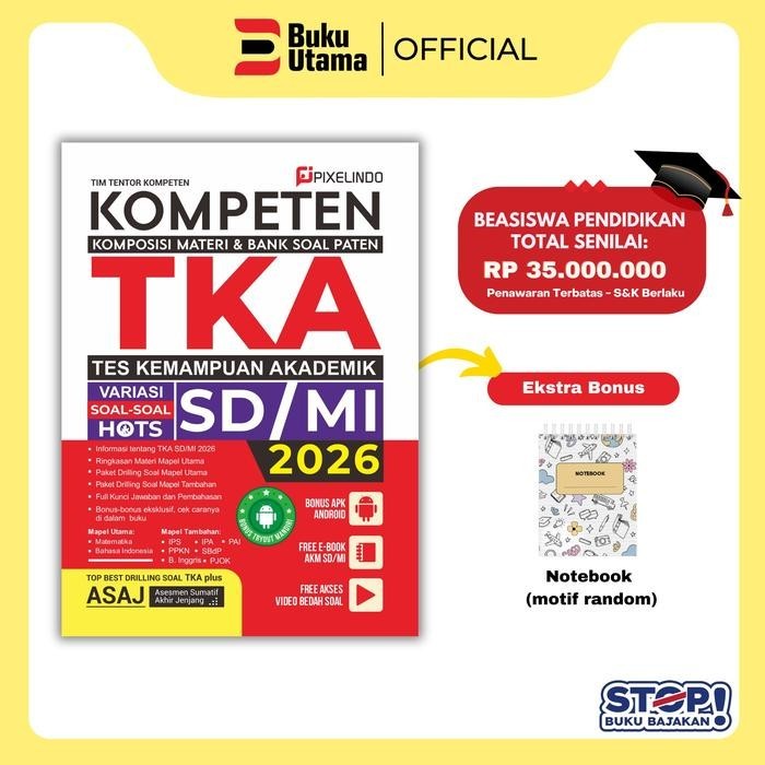 

BUKU TKA TES KEMAMPUAN AKADEMIK TINGKAT SD, SMP, SMA 2026 TERUPDATE (Dilengkapi Materi dan Soal Mapel Utama dan Tambahan Lengkap dengan Kunci Pembahasan) Soft Cover - TKA SD