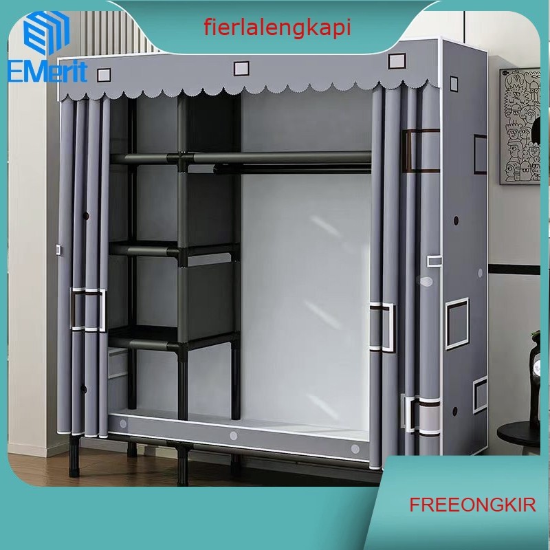 Lemari Pakaian Kain Dengan Pipa Baja Tebal Lemari Pakaian Jumbo 205cm Lemari Pakaian Portable Serbag