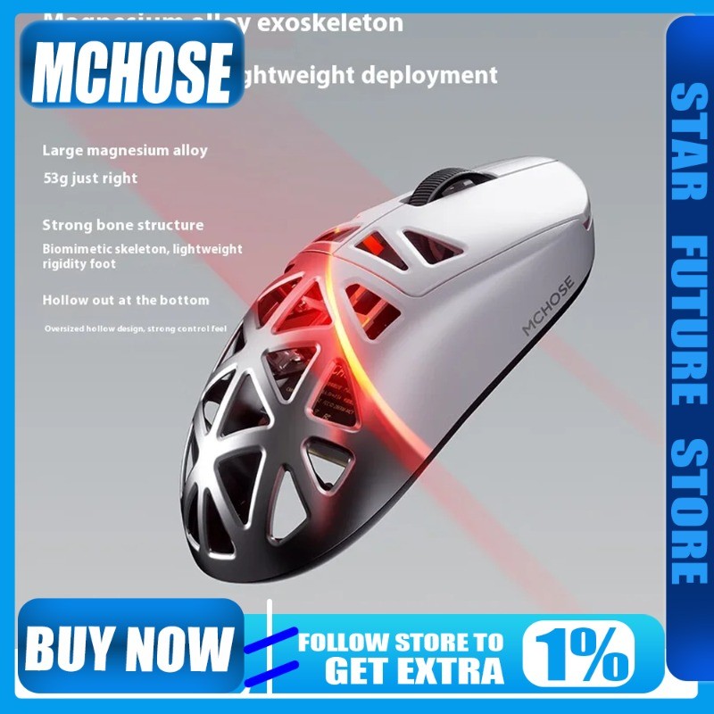 

MCHOSE A7X Ultra Wireless Mouse Three Mode Mouse Paw3950 TI 8K Lightweight Magnesium Alloy Hollow Out Gaming Mice PC Accessories