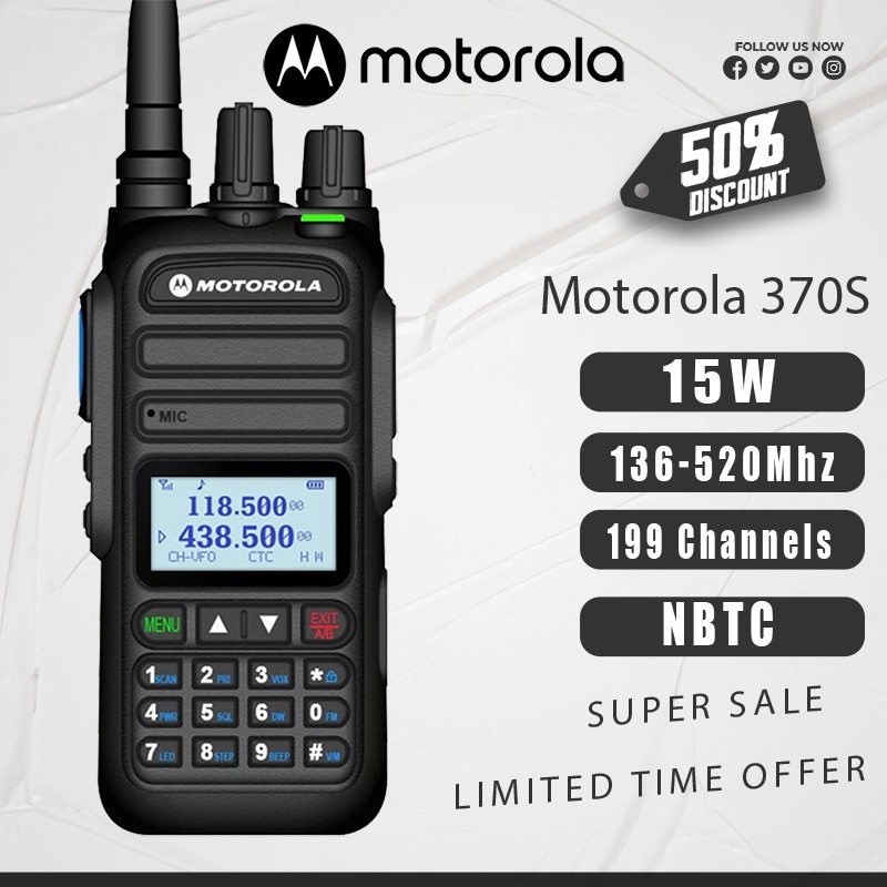 HT Motorola Resmi Original Walkie Talkie 370S Radio FM 15Watt Kekuatan Tinggi Replikasi Frekuensi Ha
