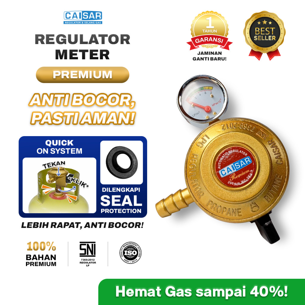 CAISAR - Regulator Kompor Gas Meter Pengukur Tekanan Premium ANTI BOCOR SNI | Aman & Mudah Irit Pasa