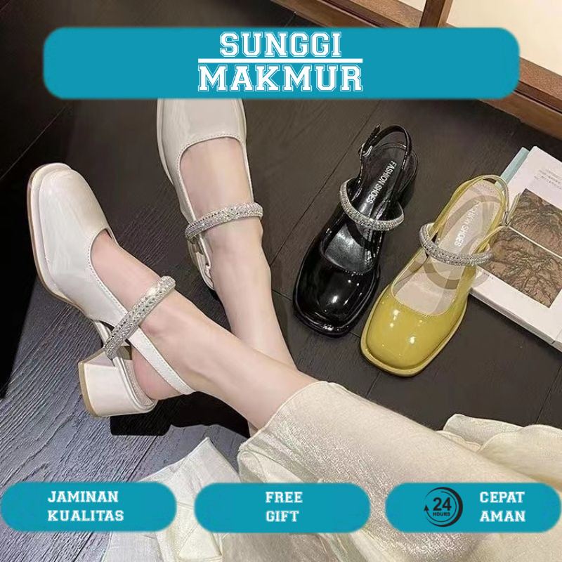 NF331 - Sepatu Hak Tahu Kristal Fashion Wanita Import