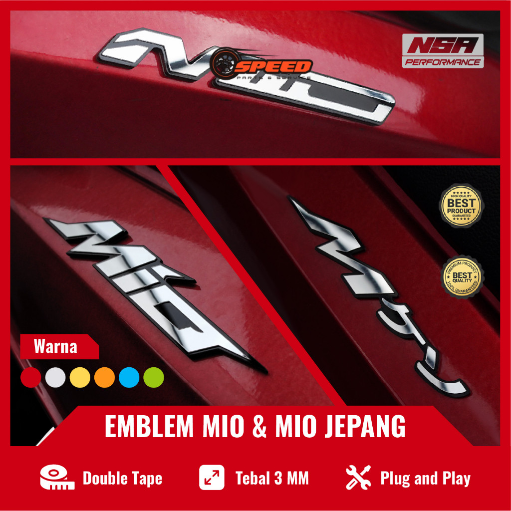2PCS EMBLEM MIO TIMBUL 3D LOGO MIO JAPAN EMBLEM MIO TIMBUL LOGO MIO SPORTY STIKER STRIPING MIO J