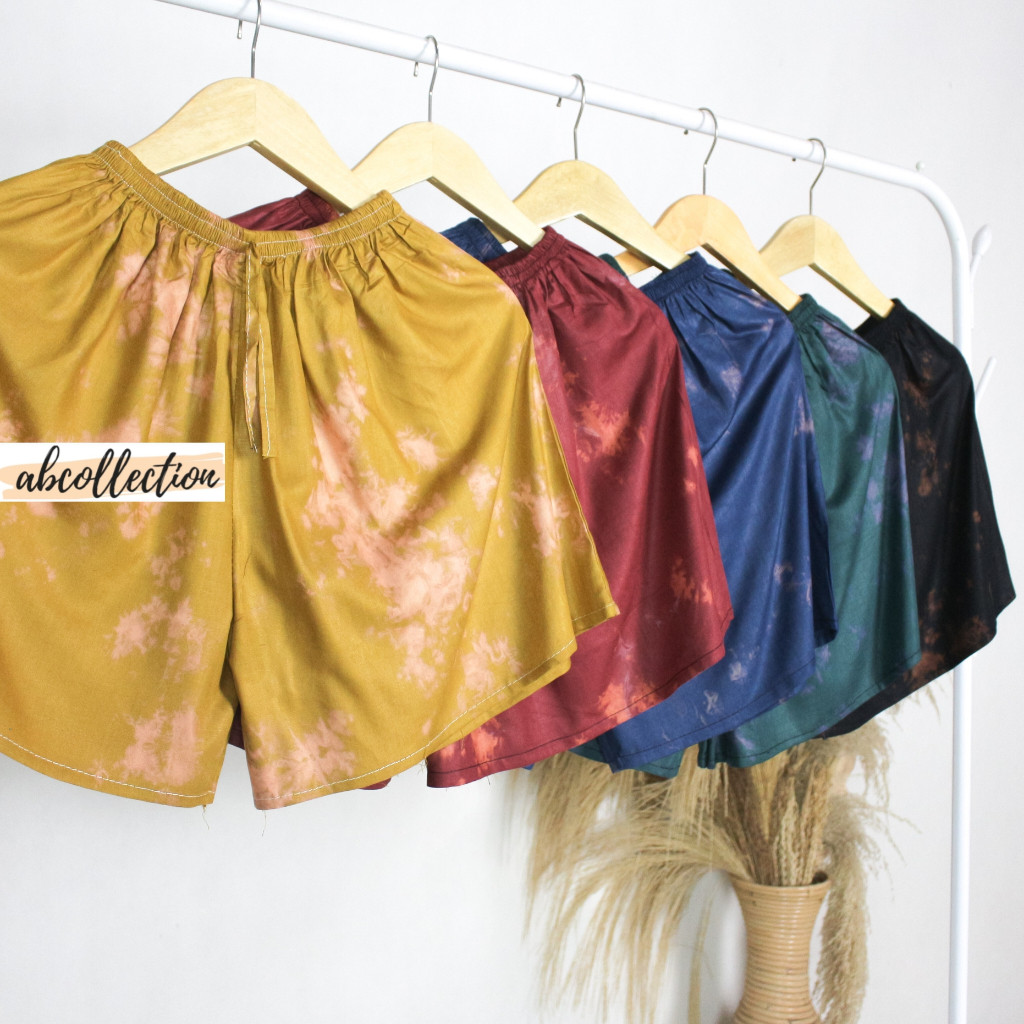 Hotpants Celana pendek Santai Wanita Motif Tie Dye Bahan Rayon - Harga Grosir