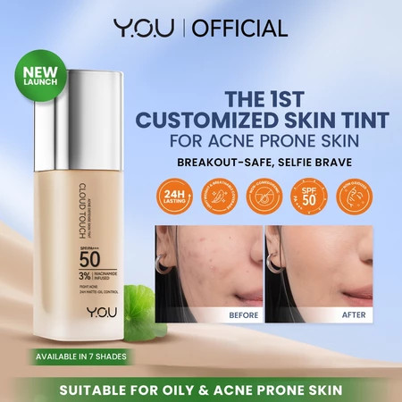 YOU Cloud Touch 3% Niacinamide Acne Defense Skin Tint SPF/PA+++50 20ml - Alas Bedak Foundation Cair