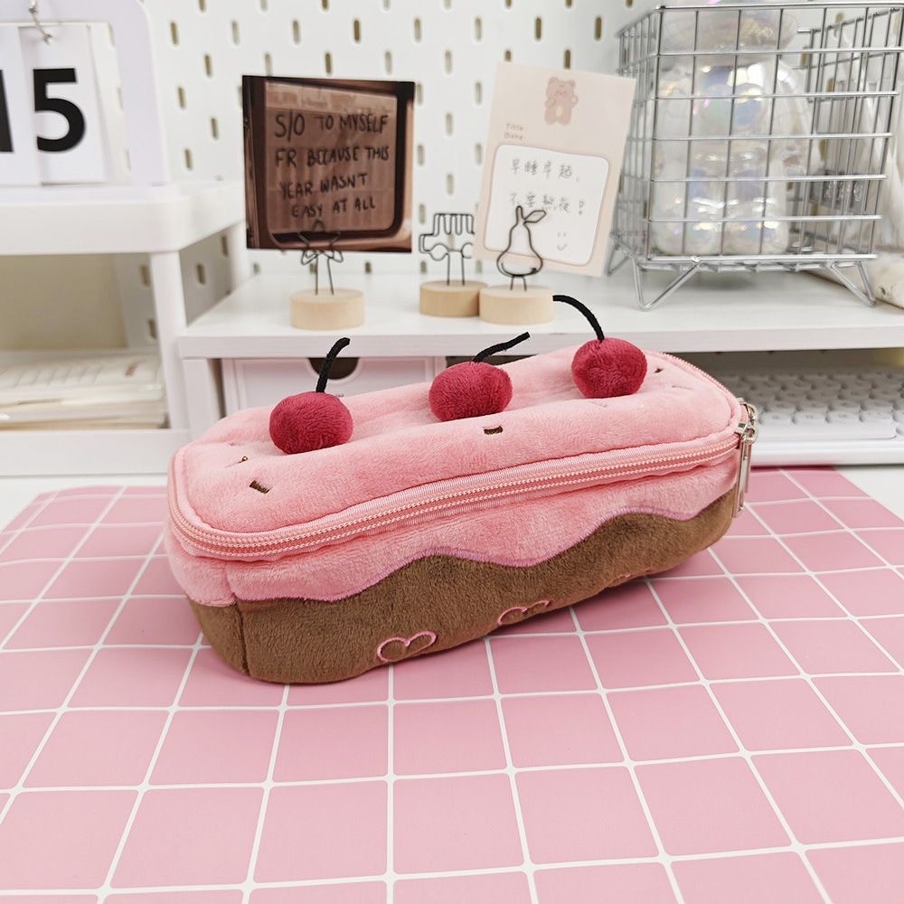 

Cute Pencil Bag Plush Cherry Cake Pencil Case Large Capacity Big Capacity Y2K Aesthetic Case Box holder for Girls Kids to School