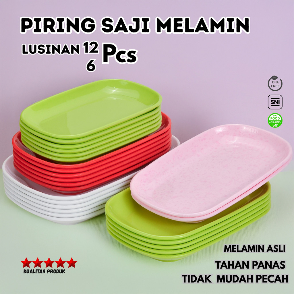 Piring Melamin Asli (Keramik Imitasi ) 12PCS 1 LUSIN Tebal Persegi Panjang 7 8 Inch Saji Sushi Kue