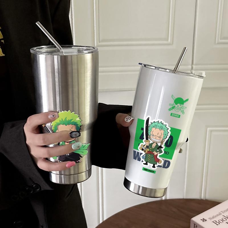 One Piece Zoro Termos Mug Minum Stainless Steel Motif I Termos Tali Tenteng Kain Putar + Klik I I SU