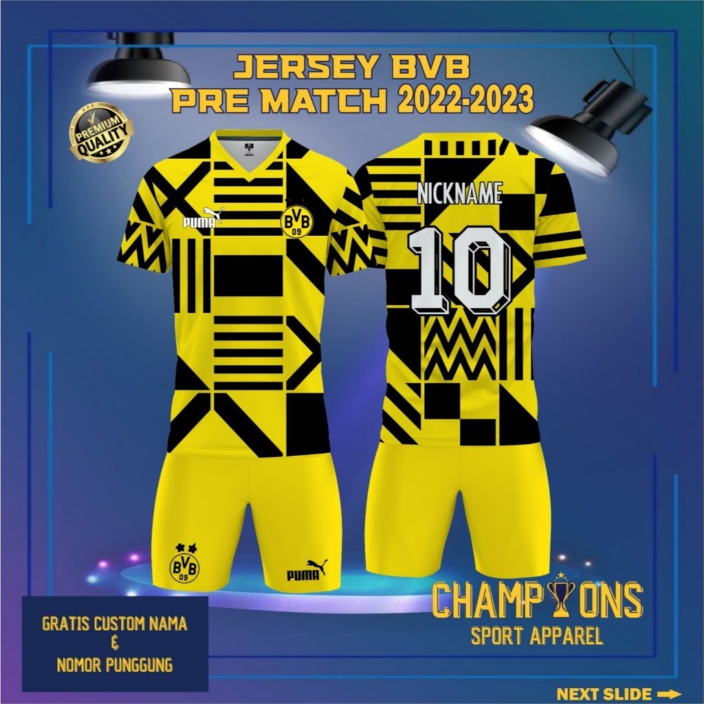 Jersey BORUSSIA DORTMUND PRE MATCH 2022-2023 - Liga Champions. Full Printing, Free custom Desain