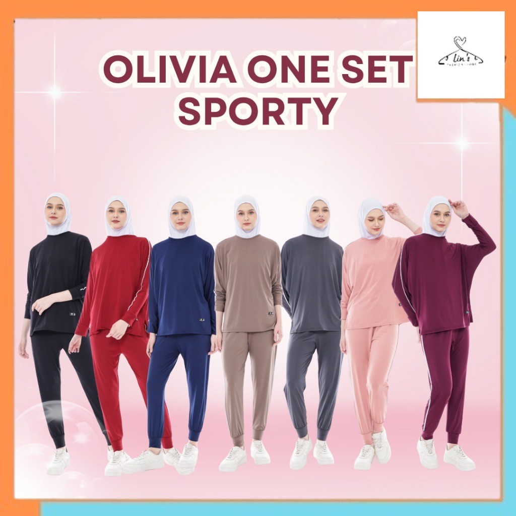 Outfit olahraga Olivia One Set Olahraga Wanita Muslimah Terbaru Sport Senam Lari Joging Badminton Pa