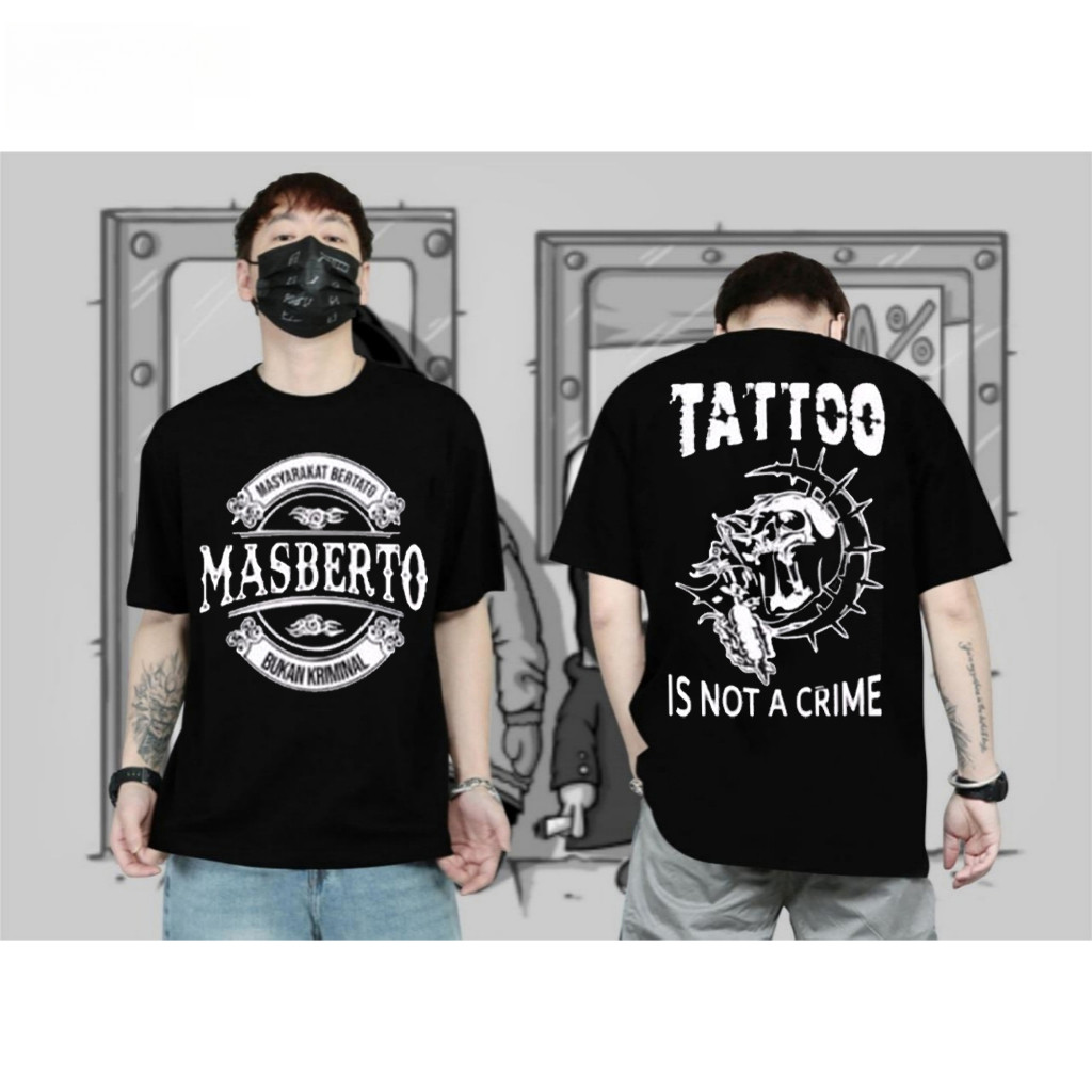 gaya jalanan Kaos T-shirt masberto masyarakat bertatto bukan kriminal baju masberto lengan pendek ma