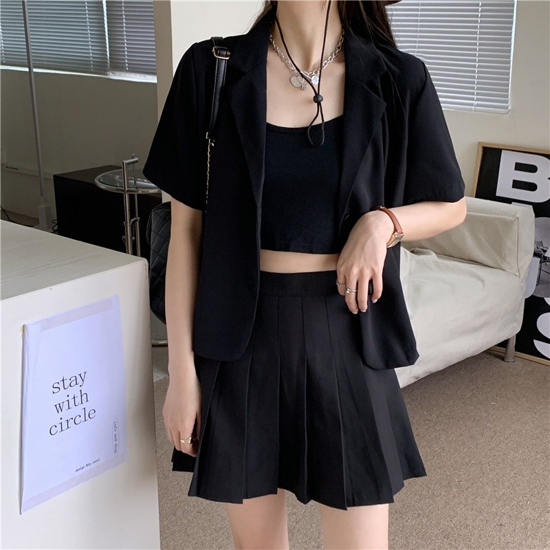 Forte.id Blazer Korea Crop Jaket Wanita Terbaru Blezer Hitam Outer Jaket Jas Pendek Wanita