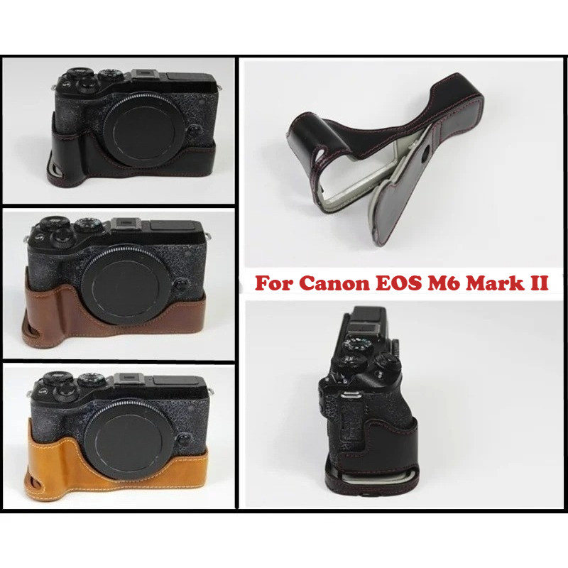 Camera bag leather case For Canon EOS M6 Mark II protection half set base M6 second generation shell