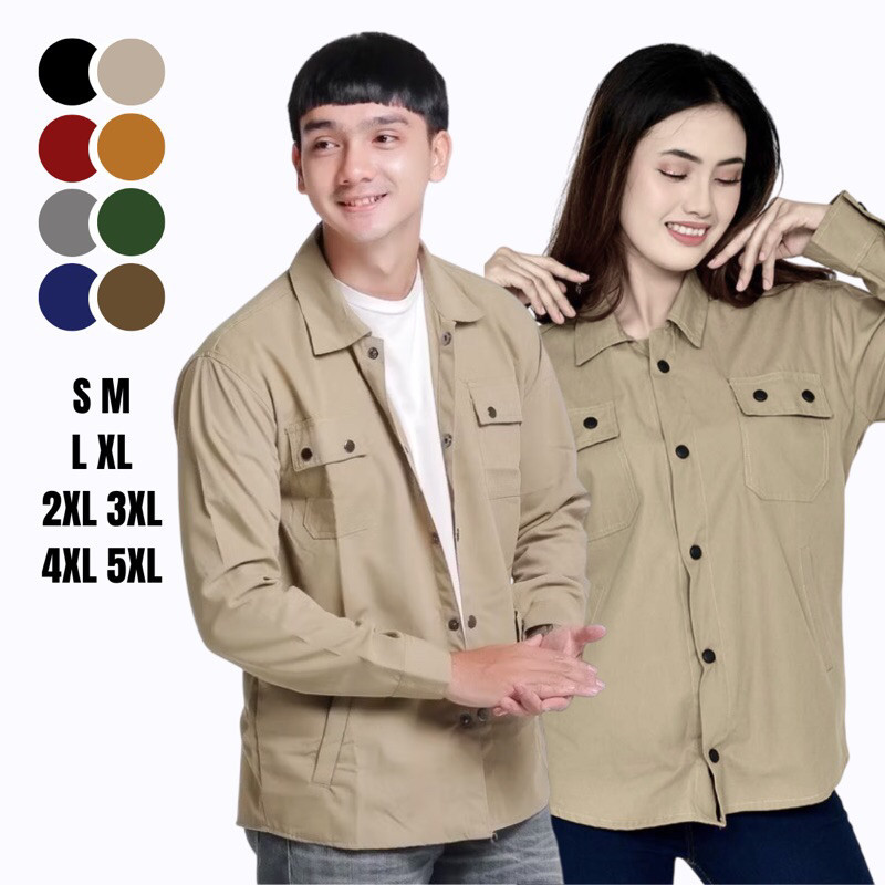Trucker Jaket Semi Parka Pria Wanita (1pcs) S - 5XL Jumbo Baby Canvas Outer Cowok Cewek Unisex