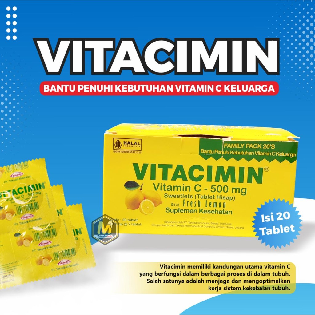 MUMTAZINDO - Vitacimin Vitamin C 500mg Box / Vitamin c 500mg Tablet / Vitacimin 1 Box Rasa Jeruk / V