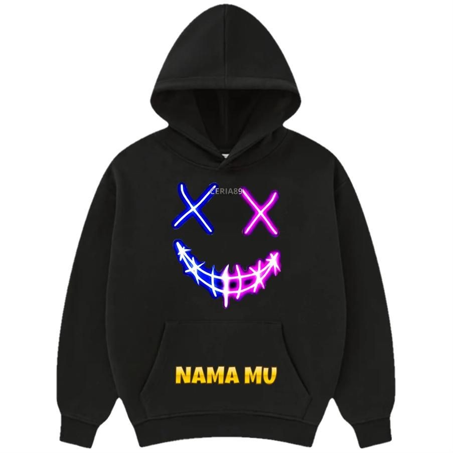 Hoodie Sweter Jaket Anak Motif Smile Mata Menyala Gratis Custom Nama Sendiri, Import Bahan Hangat, T