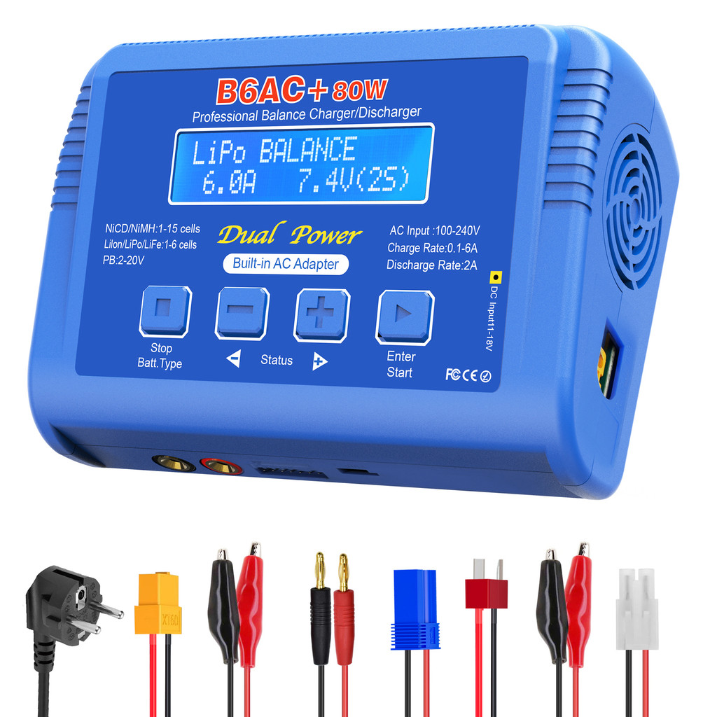 B6AC+ 80W 0.1~6A RC Battery Charger 15V 6A Built-in Adapter for Lipo NiMh Li-ion Ni-Cd Digital Balan