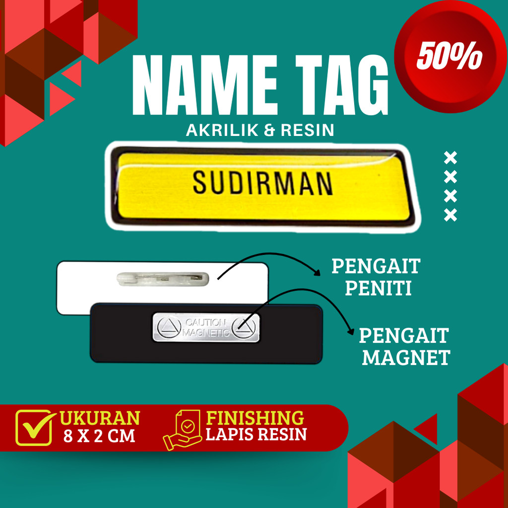 Name Tag Nama Dada Akrilik Magnet Peniti Gold Silver