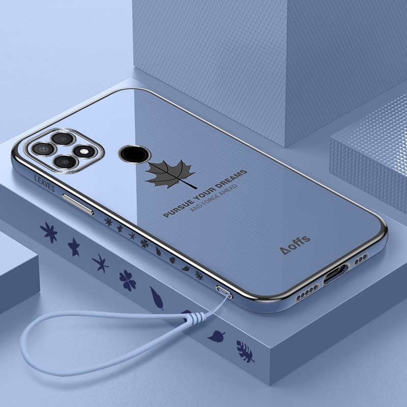 Softcase Maple Terbaru Oppo A15 / A15S Case Silikon Elektro Plating Mewah FREE Tali Gantung