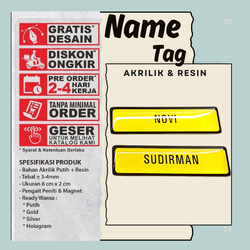 Name Tag Nama Dada Nama Dokter Akrilik Magnet Peniti Gold Silver