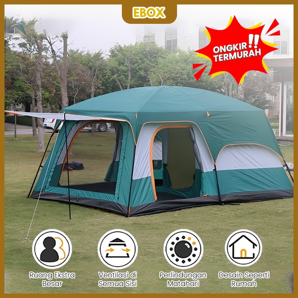 BoxMate Store Tenda Camping Jumbo 10-13 Orang Tenda Outdoor Ada 2 Ruangan Waterproof Luxury Automati