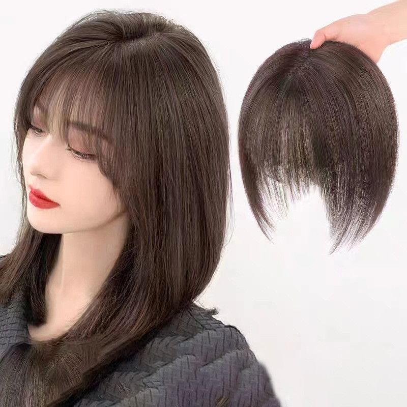 NicedaysWig Poni Simulasi Wig Halus Tanpa Jahitan Menutupi Rambut Putih Poni Udara Wanita