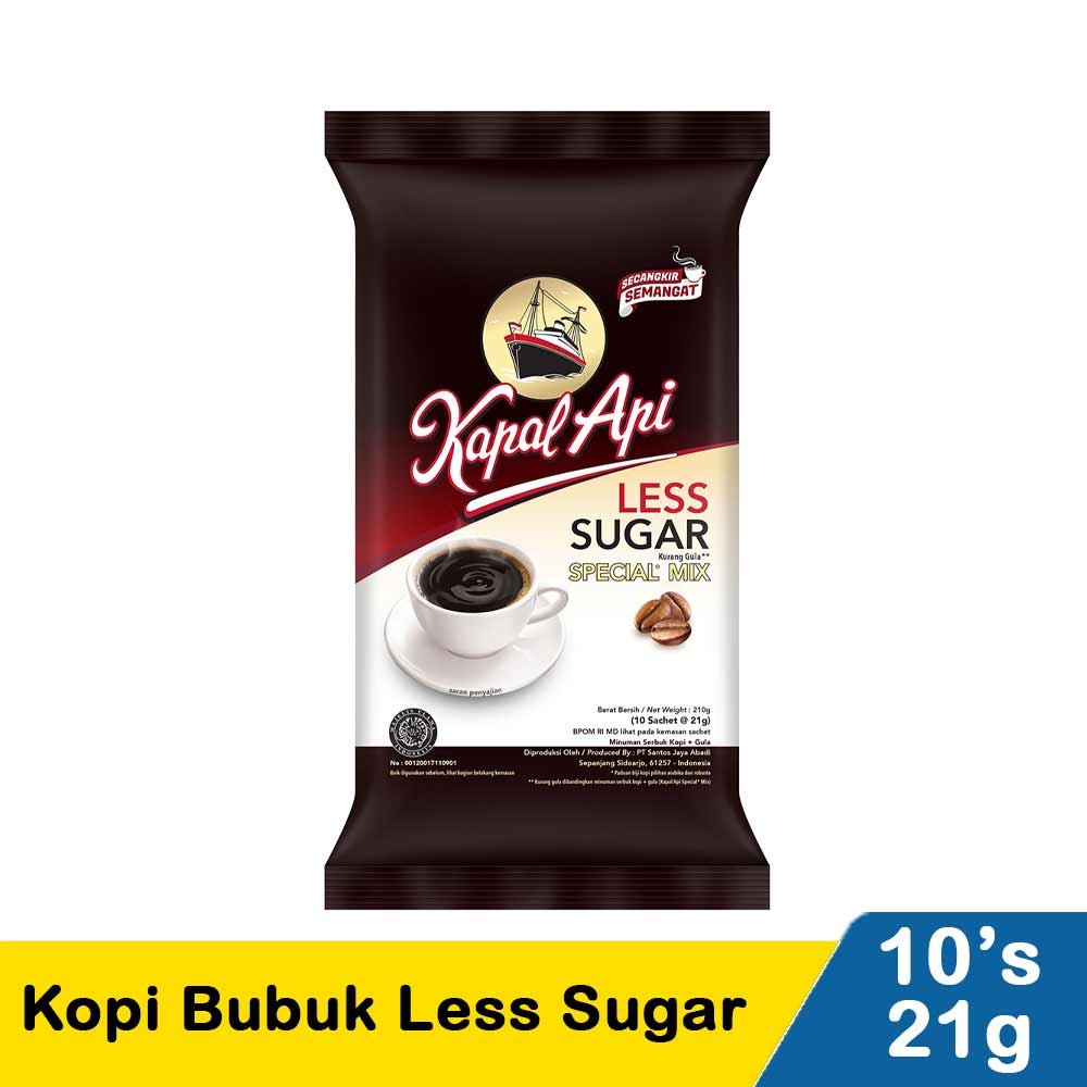 KAPAL API KOPI BUBUK LESS SUGAR SPECIAL MIX 10x21g