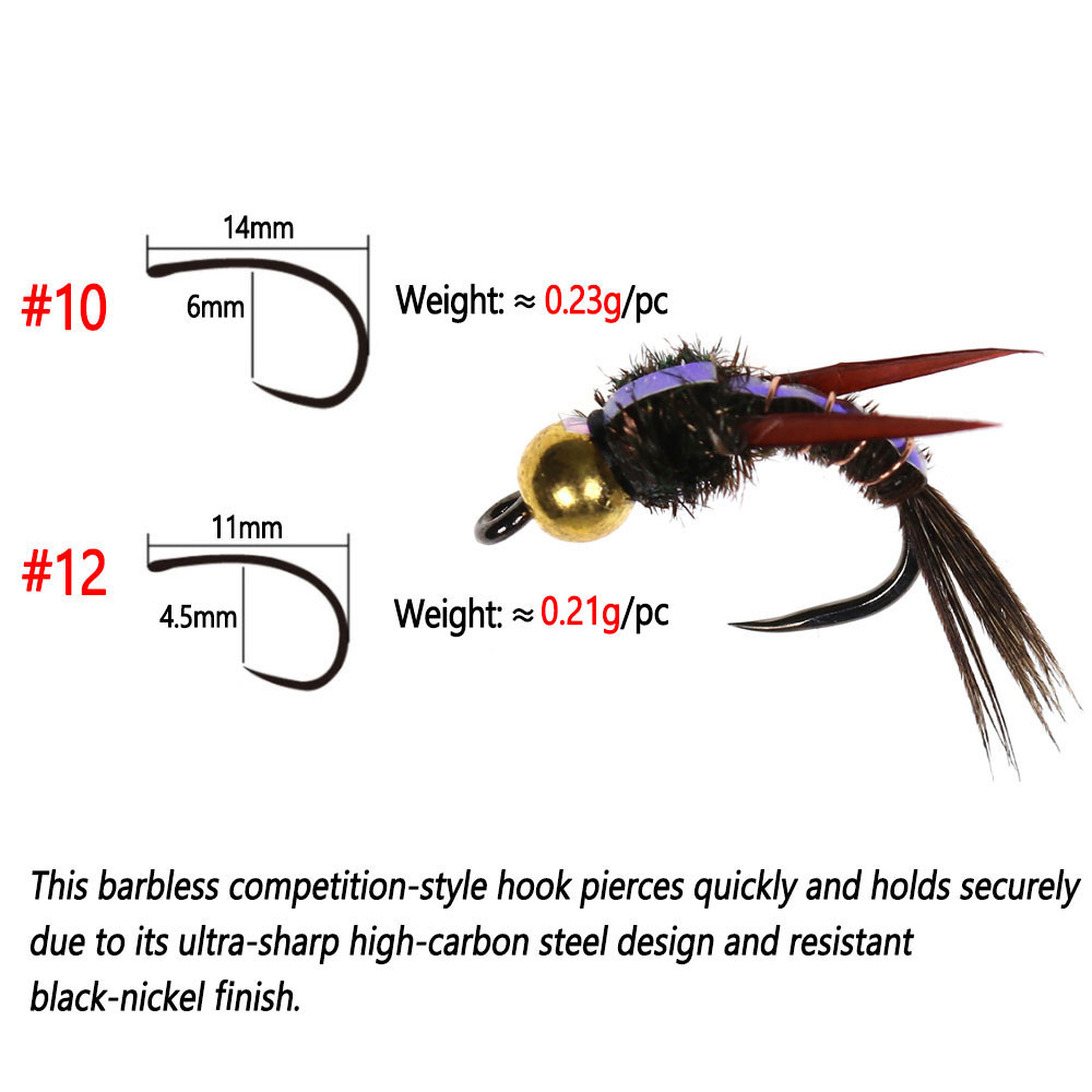 Bimoo 8pcs Brass Beadhead Evil Weevil Wet Fly Barbless Fly Hook Brown Cads Nymph Fly Trout Grayling 