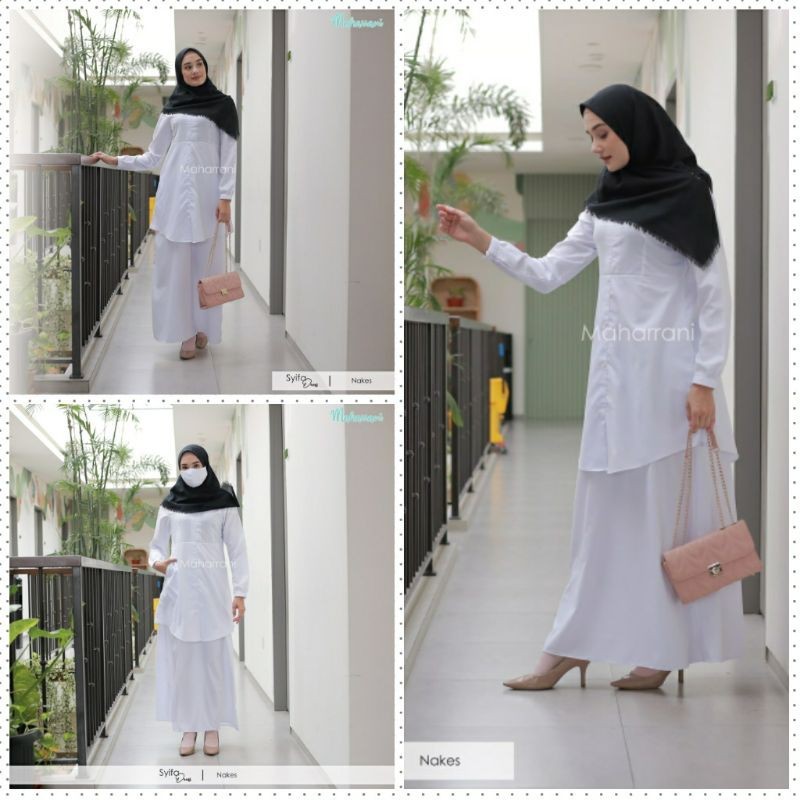 Seragam Dinas Putih Nakes Wanita Seragam Dinas Putih Perawat Syifa Dress Bahan Katun Toyobo