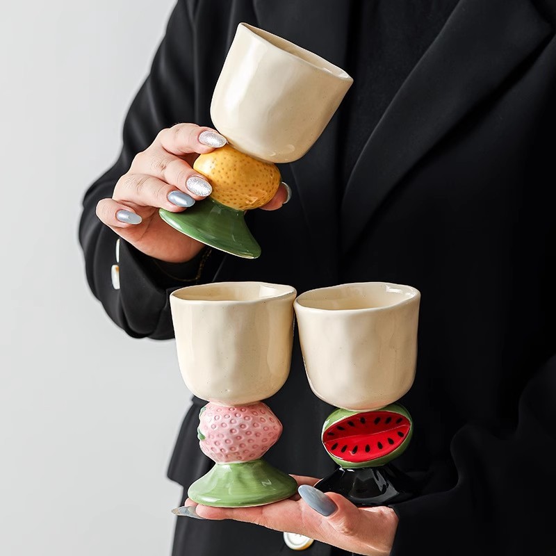 Ceramic Tall Cup Cute Fruit Lemon Strawberry Watermelon Aromatherapy Mug Underglaze Cup Ice Cream Ce