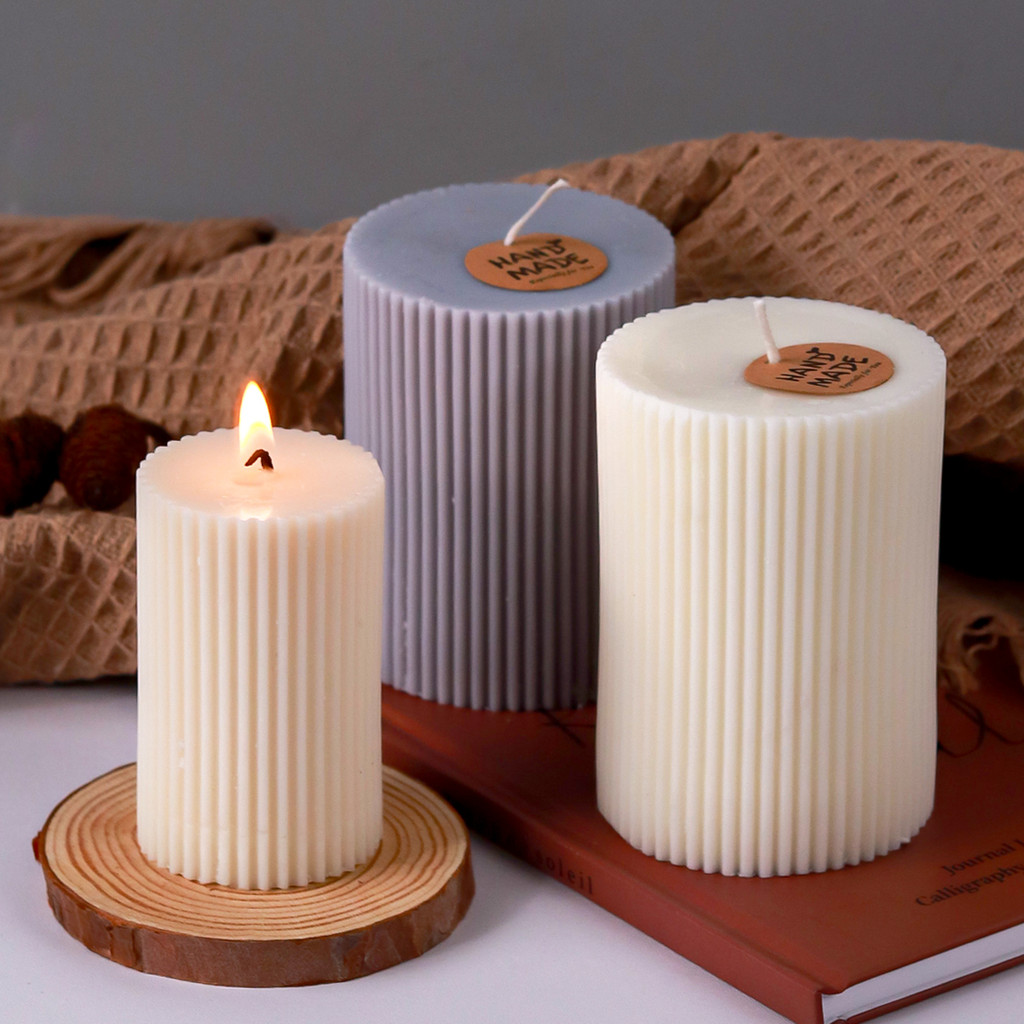 Classical Striped Roman Cylindrical Silicone Candle Mold Columnar Striped DIY Candle Holder Making D