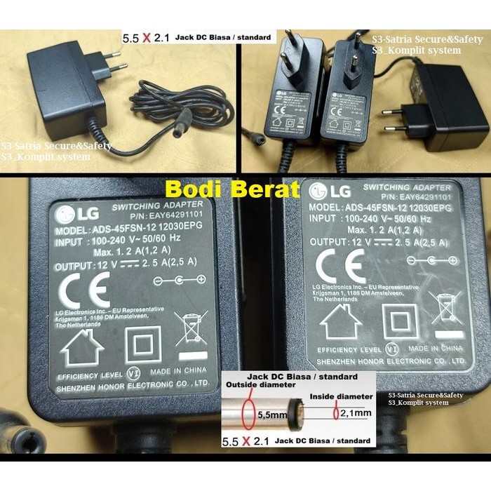 Komponen Elektronik Adapter DC 12v 12vdc Merk LG Adaptor 12V 2.5a dc12v 2,5a 2A for LED strip CCTV J