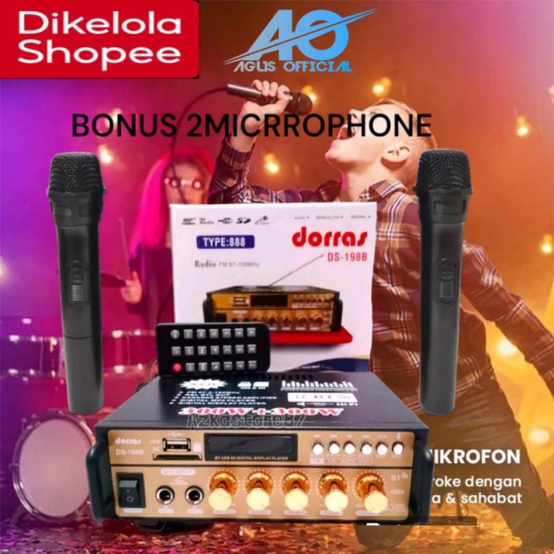 COD NEWW PILIHAN SHOPE DORRAS/FLECO F198B PAKETMIC & POWER AMPLIFIER AMPLI BLUETOOTH EQ PROPOSIONAL 