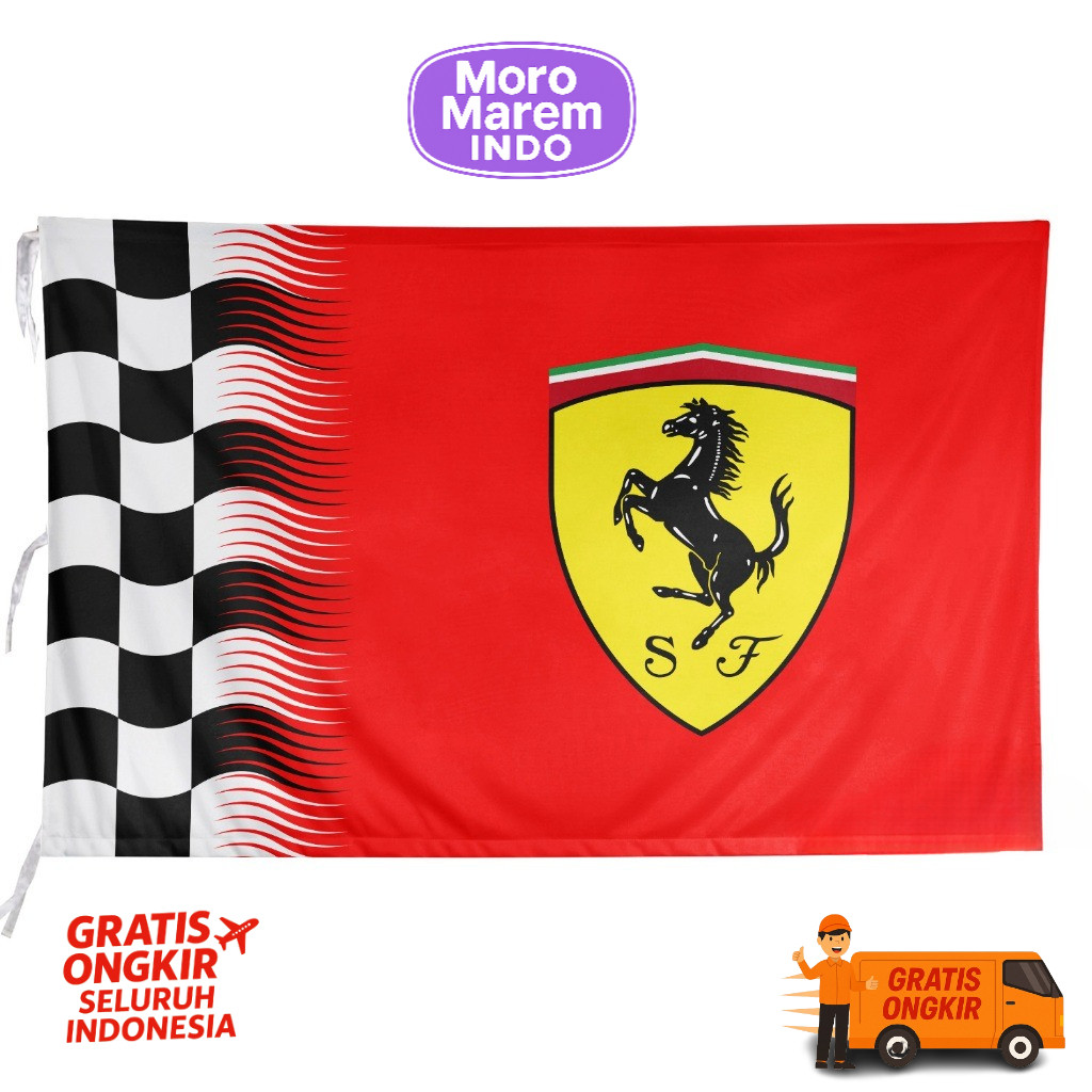 Nazhifa Printing - Bendera Ferrari Scuderia, Motif Racing, Bahan Kain Satin Peles