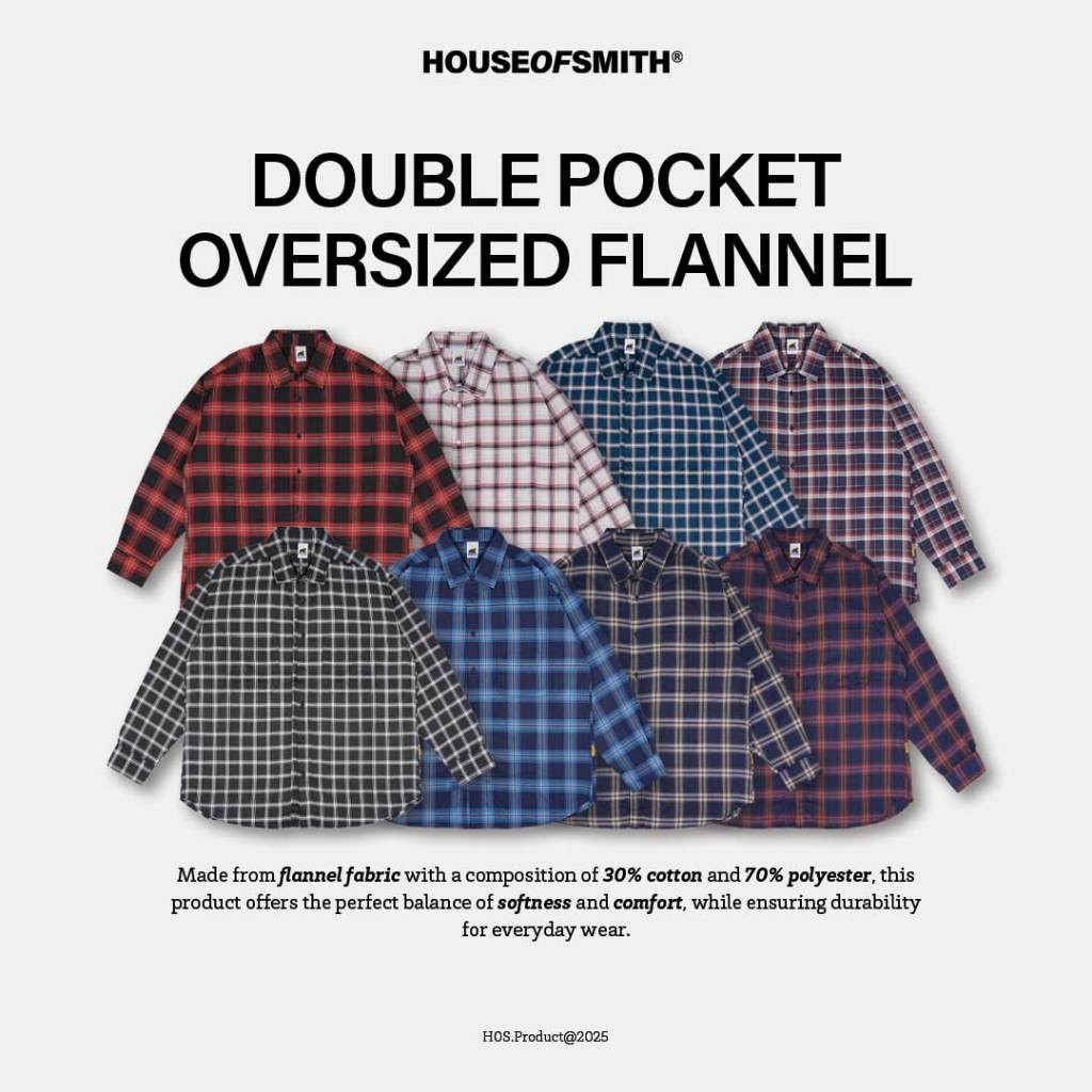 BACE.SHOP House of Smith Kemeja Flanel Oversize Pria - Double Pocket Oversized Flannel - Flannel Lon