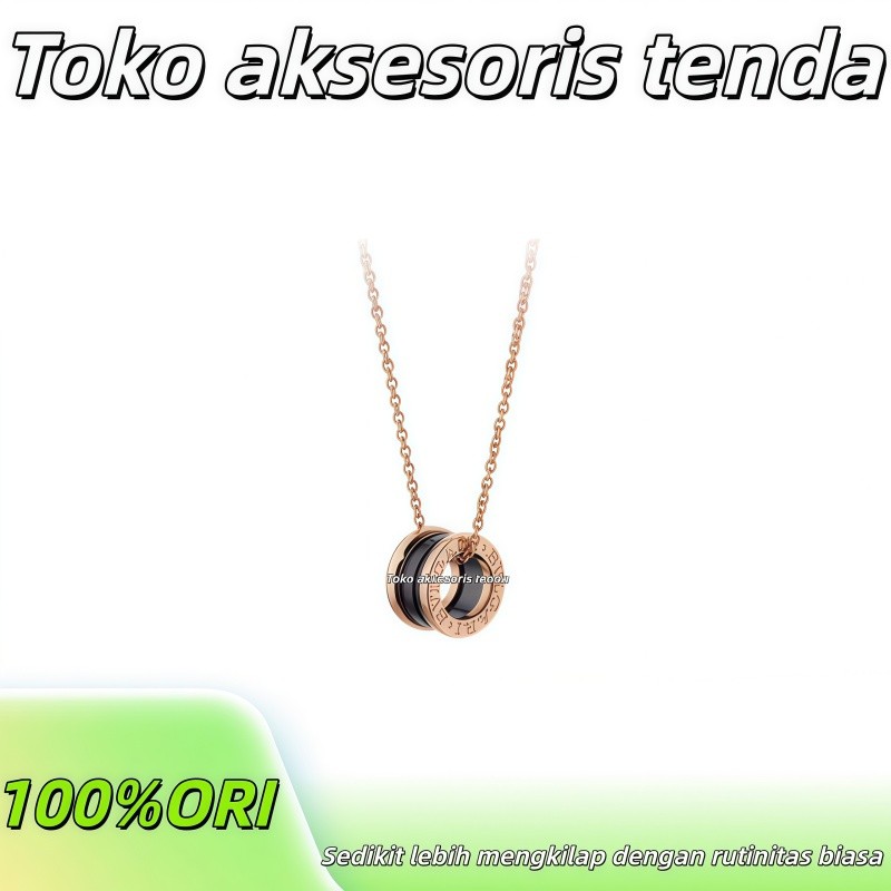 BVLGARI Serpenti Viper Necklace Original - Kalung Wanita Mewah Rose Gold & Black Ceramic/Kalung Emas