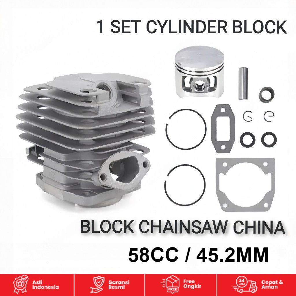 Cylinder Block Assy Komplit Blok Chainsaw 58cc/52cc+paking kop diameter 45.2mm Chainsaw komplit