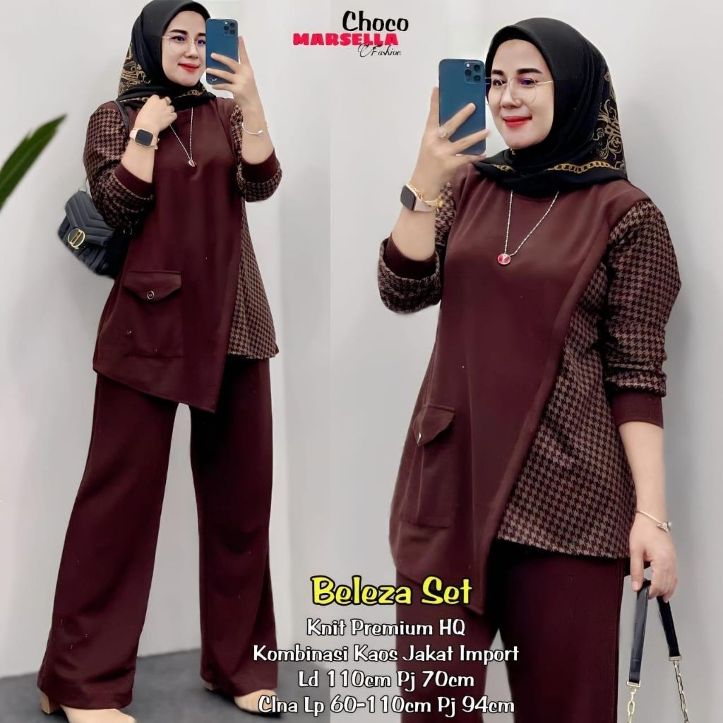 Marsella  Beleza Set Celana Wanita  Knit Premium Mix Kaos Jacket Import alya store