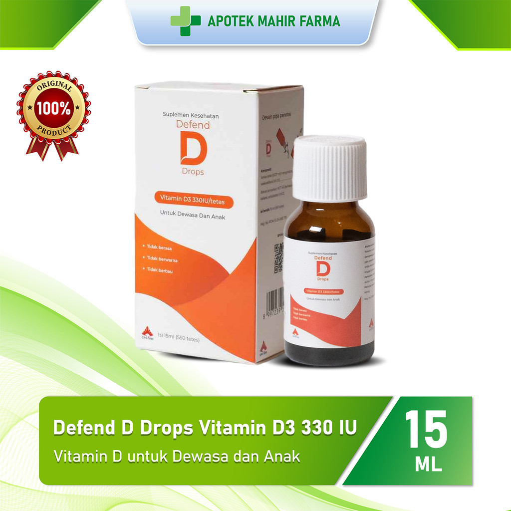 Defend D Drops Vitamin D3 330 IU / Tetes 15 mL Isi 550 Tetes Multivitamin Anak