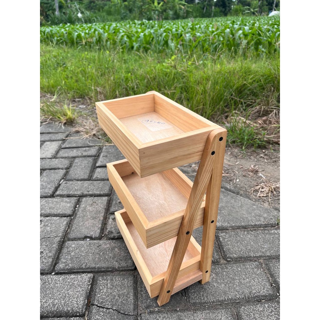 Rak Bawang Kayu 3 Susun / Rak Bumbu Serbaguna